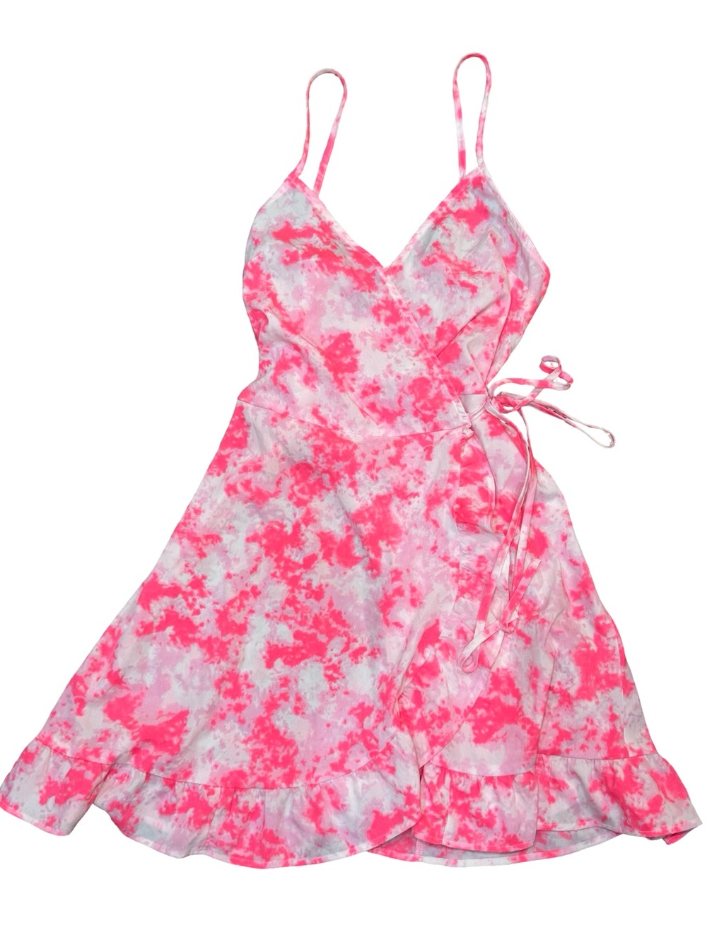 ▫️🦩 New Look Pink and White Tie-Dye‎ Wrap Swim Dress Cover-Up 🦩▫️
